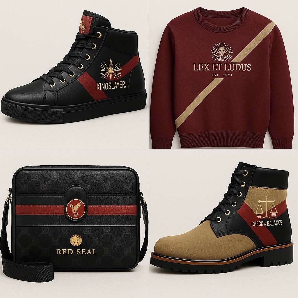 Sui Generis / Kingslayer / Lex Et Ludus / Red Seal / Check and Balance concept apparel and accessory board