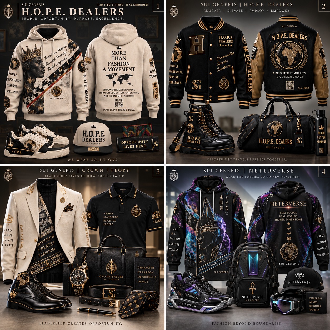 Sui Generis / H.O.P.E. Dealers / Crown Theory / Neterverse concept apparel and accessory board